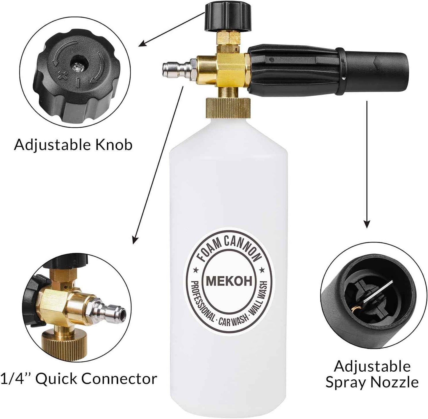 1 Liter Adjustable Foam Cannon Snow Foam Lance Mekoh - Static Auto Care