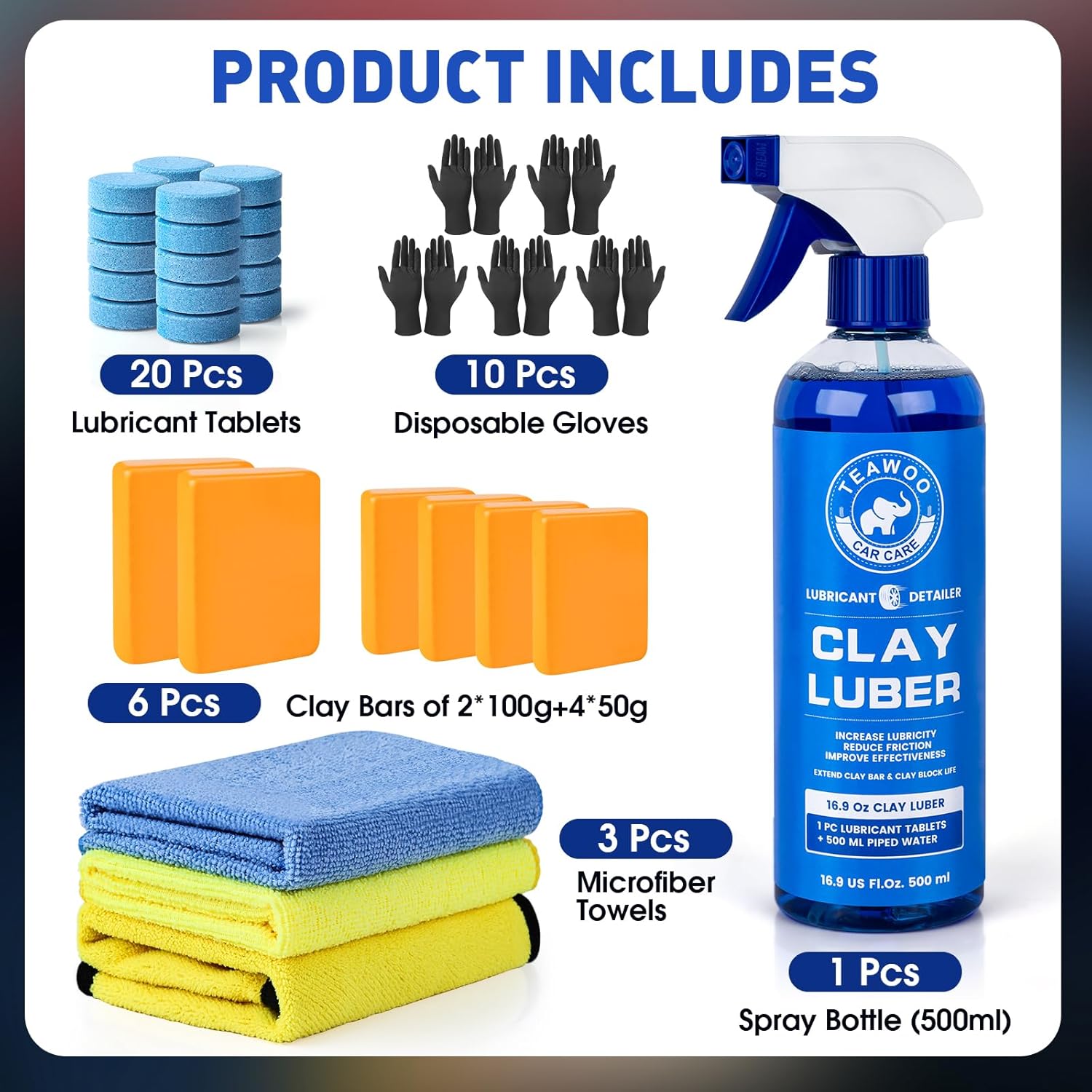 Taewoo Clay Bar Kit - 6 Clay Bars & 20 Lubricant Tablets - Static Auto Care