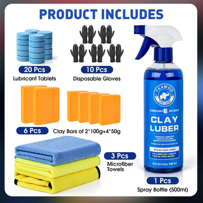Taewoo Clay Bar Kit - 6 Clay Bars & 20 Lubricant Tablets - Static Auto Care