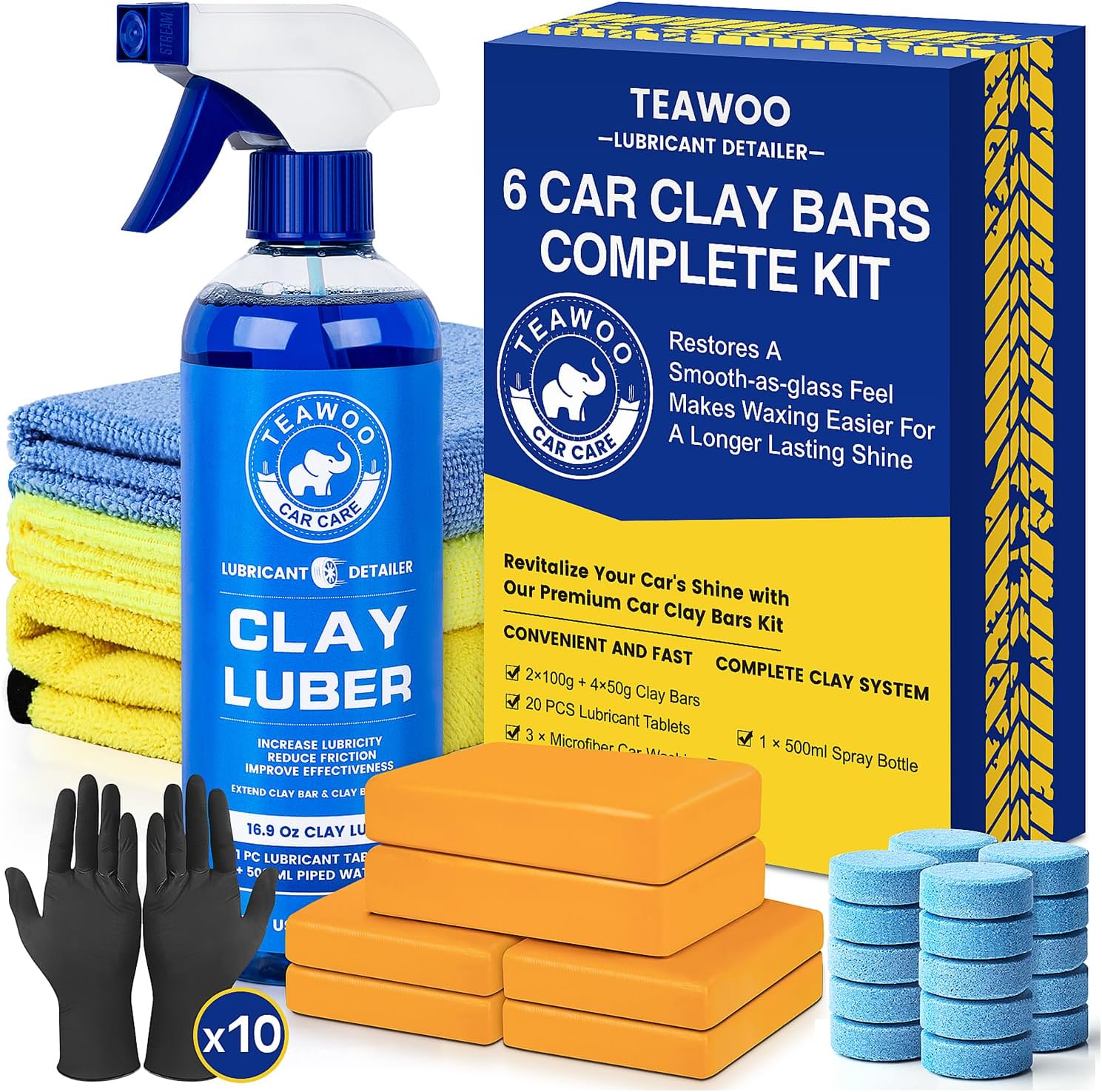 Taewoo Clay Bar Kit - 6 Clay Bars & 20 Lubricant Tablets - Static Auto Care