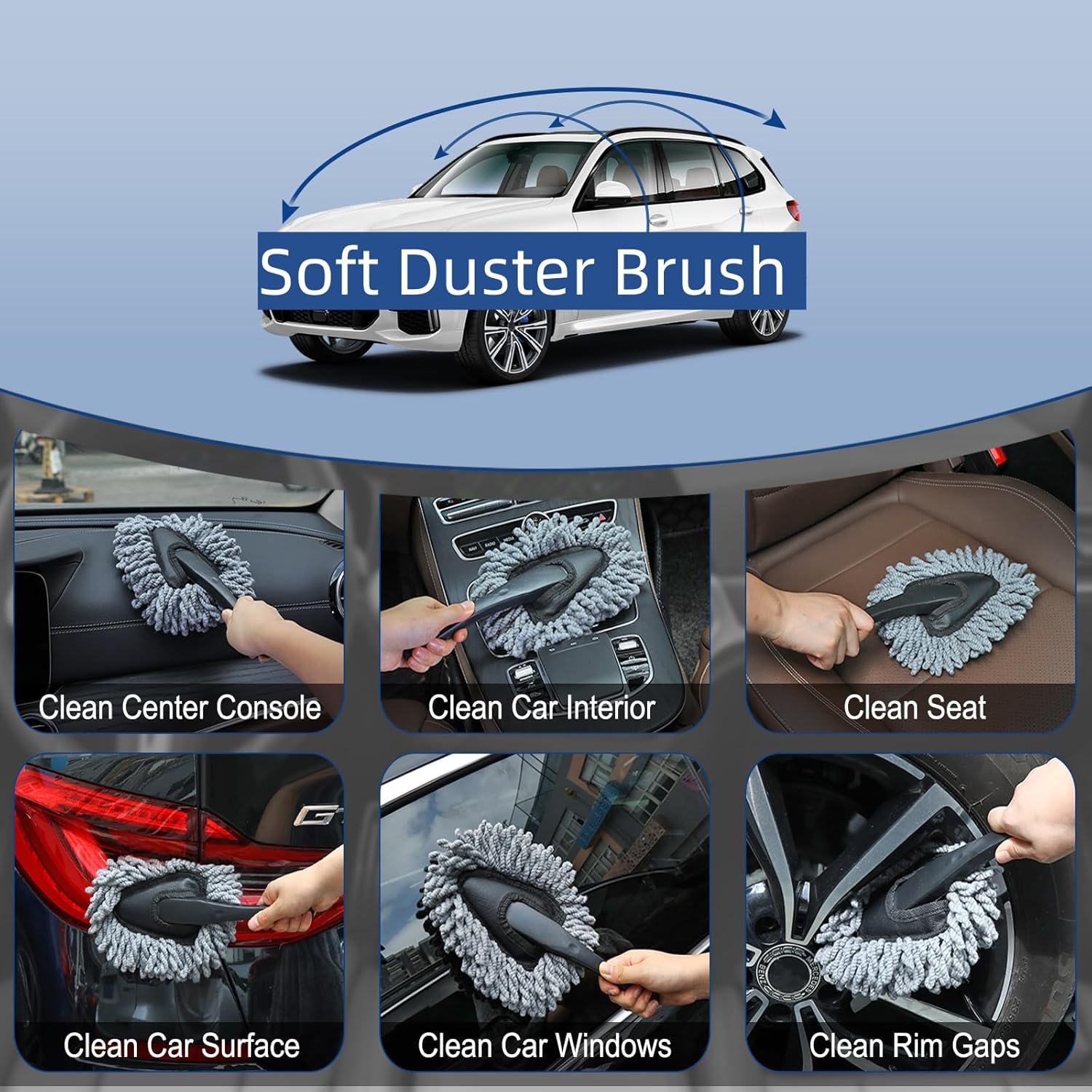 Car Interior 6 Piece Duster, Detail Brush & Gel Kit - Static Auto Care