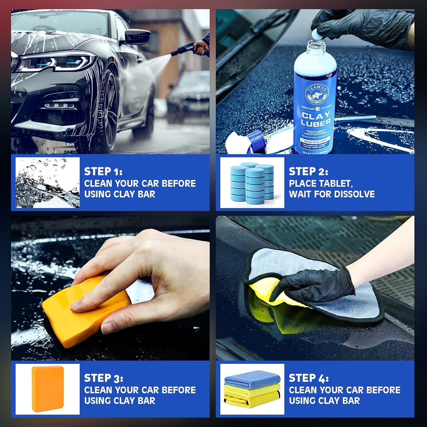 Taewoo Clay Bar Kit - 6 Clay Bars & 20 Lubricant Tablets - Static Auto Care