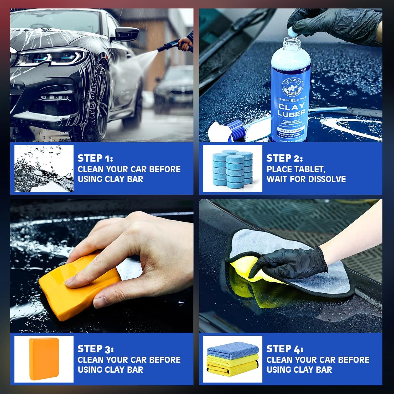 Taewoo Clay Bar Kit - 6 Clay Bars & 20 Lubricant Tablets - Static Auto Care
